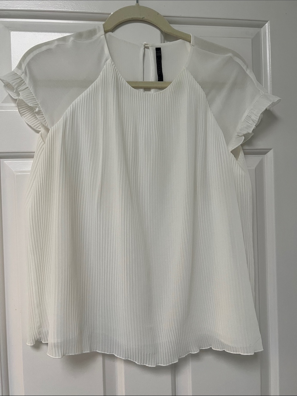 Zara Ivory Pleated Short-Sleeve Blouse